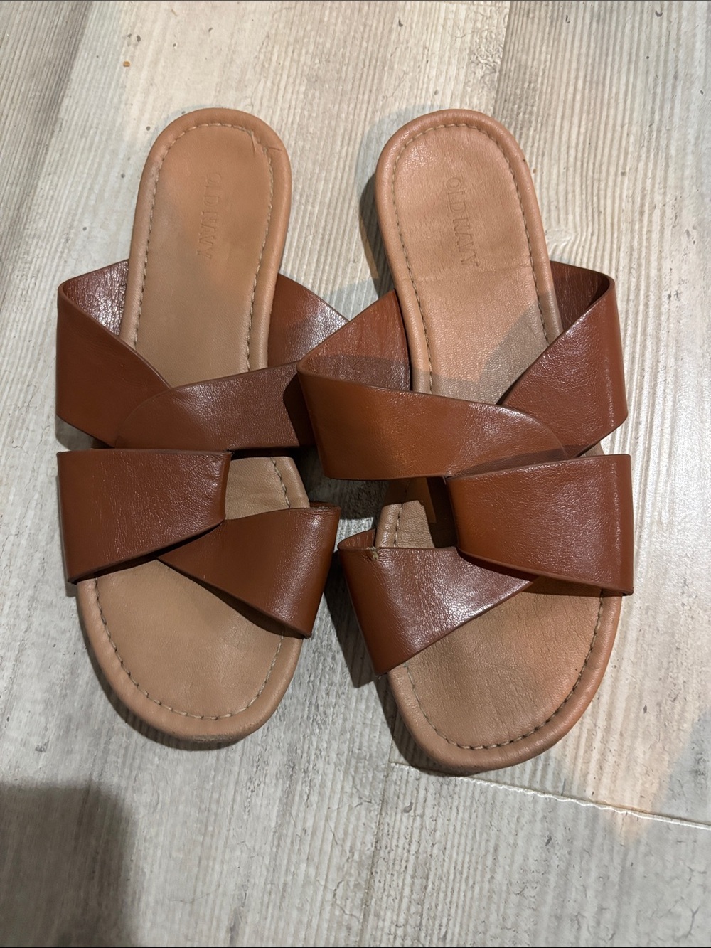 Women's Brown Slide Sandals with Crisscross Straps